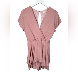 Altar’d State Pink V Neck Tiered Shorts Romper Size Large
